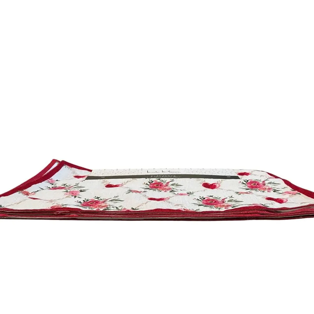 Nicole Miller Valentines Day Heart Placemats 13x19 Pink & Red Floral Set 4 New